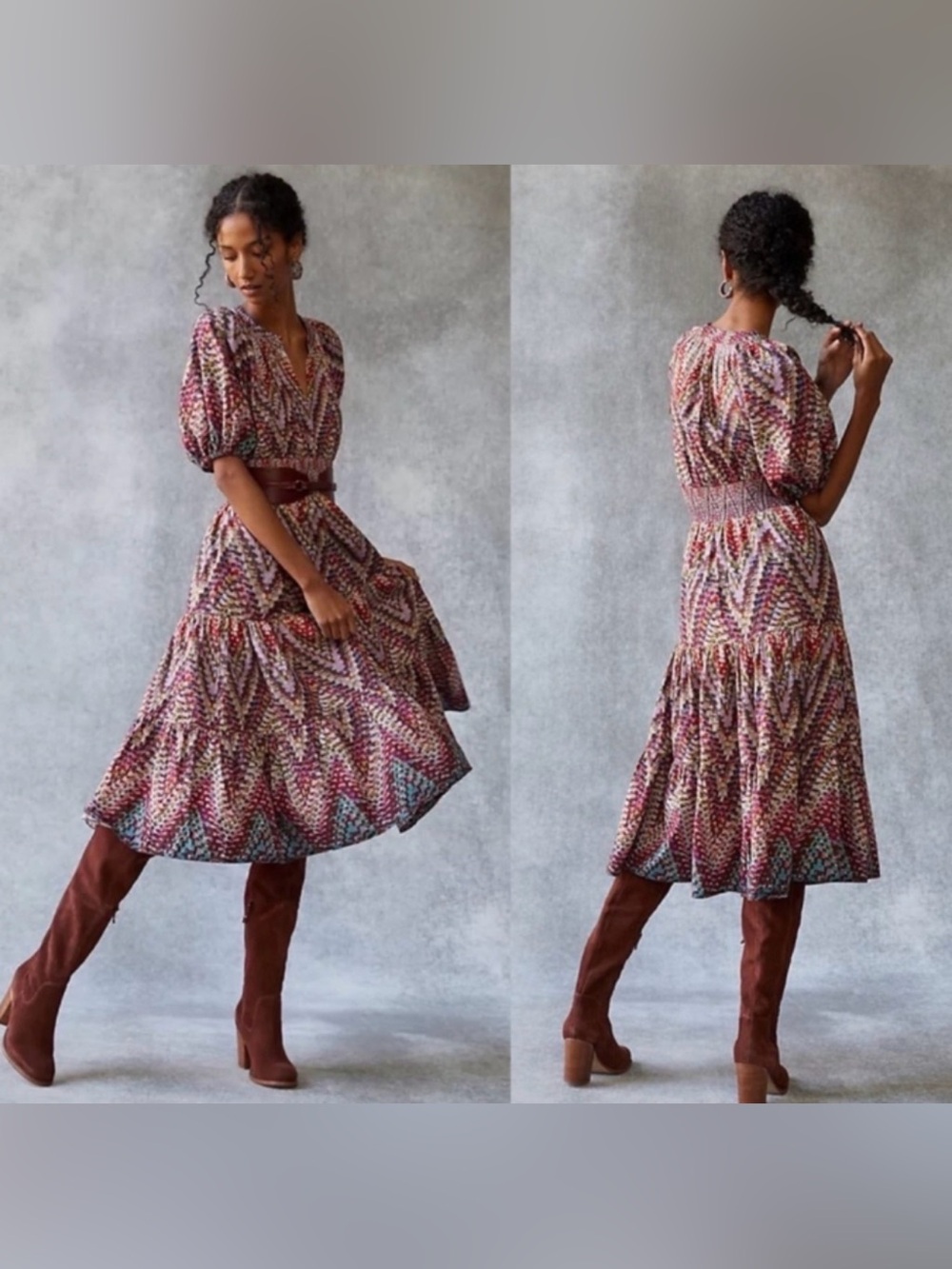 Anthropologie {Conditions Applied} Joyce Puff Sleeve Tiered Midi Dress